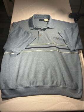 Vintage Style Puritan Blue Striped Polo Shirt Retro Grandpa Golf Shirt Size L